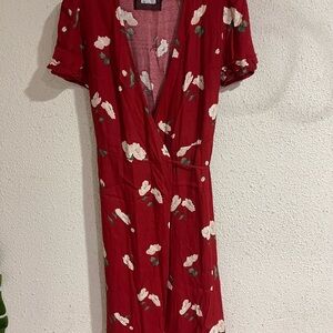Floral Red Wrap Dress
